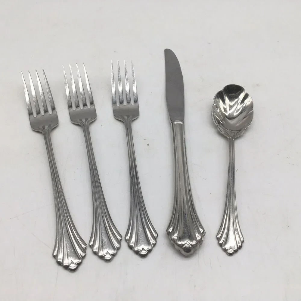 Oneida USA BANCROFT Stainless Flatware Set Of 5 - Dinner Fork Knife Sugar Spoon